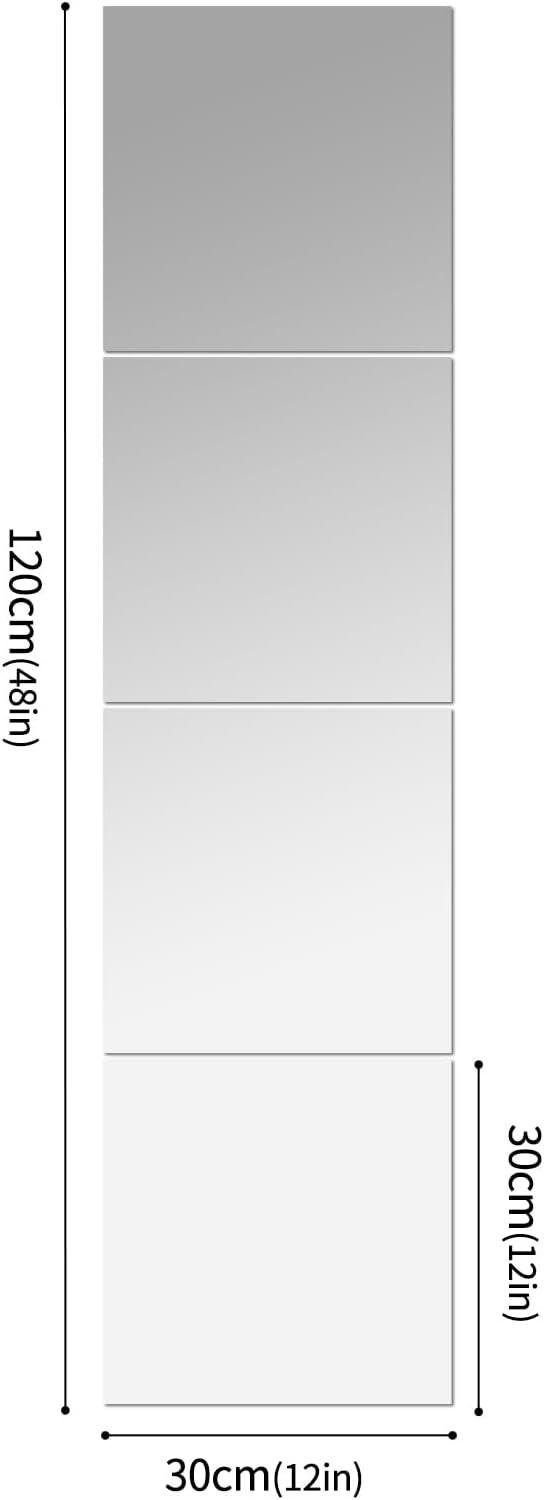 HD Glass Full Length Wall Mirror Tiles, 12'' x 12'' x 4PCS, Frameless Full Body Mirror Tiles for Bedroom, Full Length Mirror Wall Mounted for Home Gym, Door
