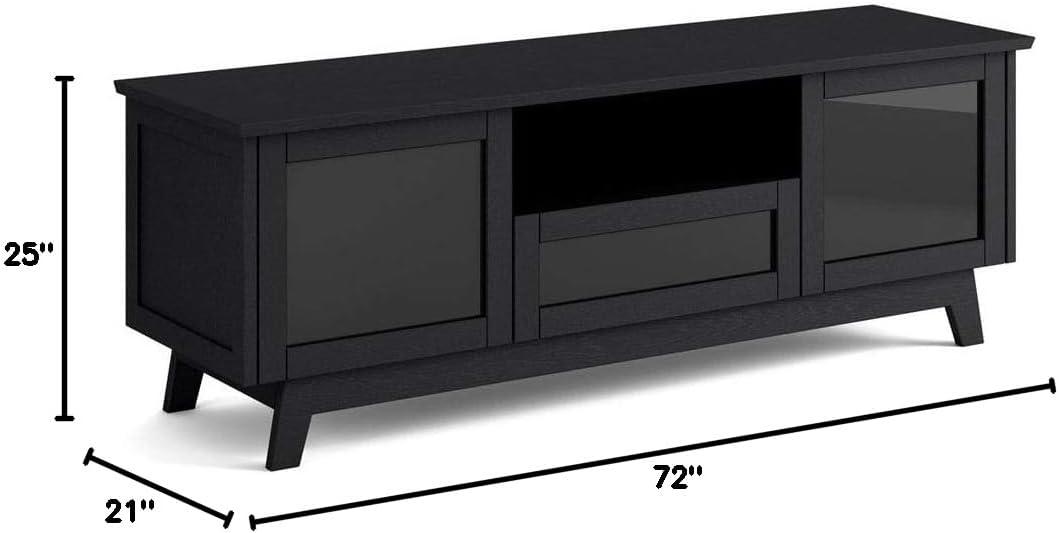 Black Oak 72'' Glass Door AV Cabinet with Adjustable Shelves