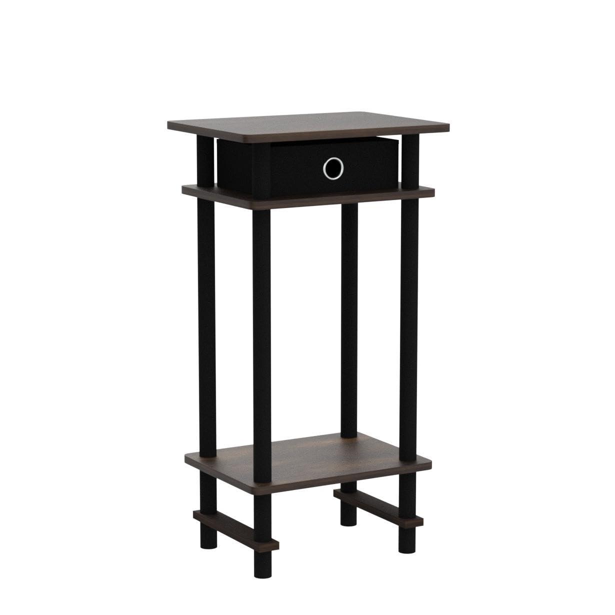 Furinno 2-17017 Turn-N-Tube Tall End Table with Bin, Amber Pine/Black/Black, Set of 2