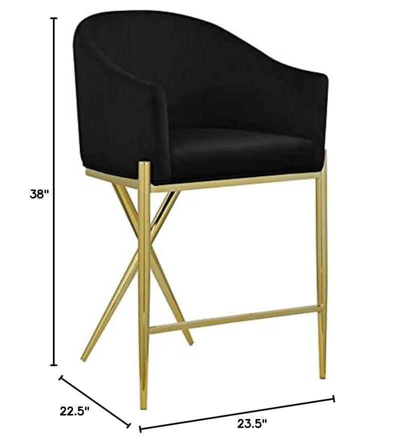 Meridian Furniture Xavier Black Velvet Counter Stool with Gold Metal Legs