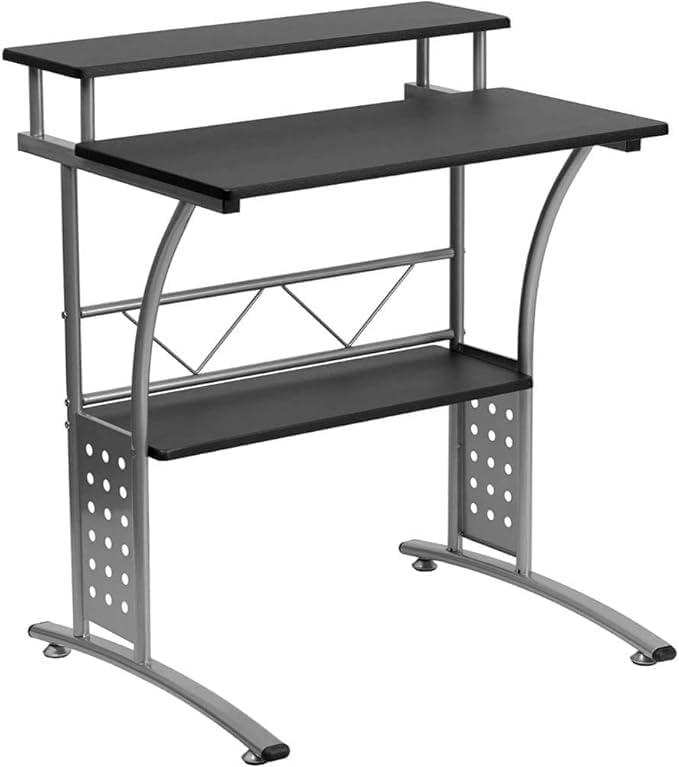 Flash Furniture Clifton Modern Office Computer Desk with Top/Bottom Storage Shelves, 28"W, Black