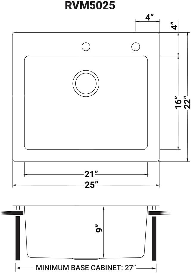 Ruvati 25 x 22 inch Drop-in Topmount Kitchen Sink 16 Gauge Stainless Steel Single Bowl