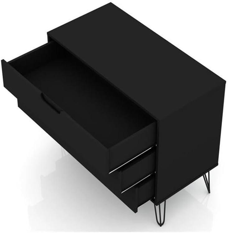 Rockefeller Dresser Black - Manhattan Comfort: MDF Composite Frame, 3-Drawer Storage for Bedroom