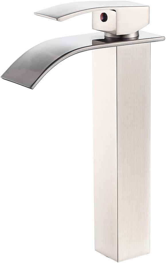 Brushed Nickel Tall Waterfall Vessel Sink Faucet