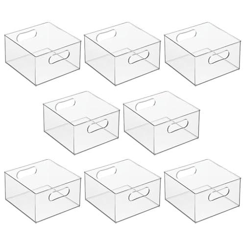 mDesign Deep Plastic Home Storage Organizer Bin, Built-In Handles, 8 Pack, Clear