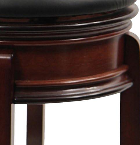 Brandy Wood and Black Leather Swivel Counter Stool