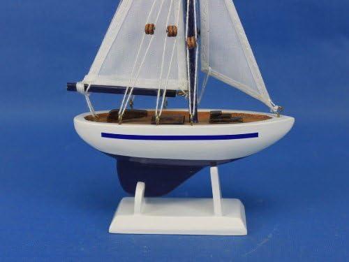 Blue and White Wooden Nautical Sailboat Figurine, 9"