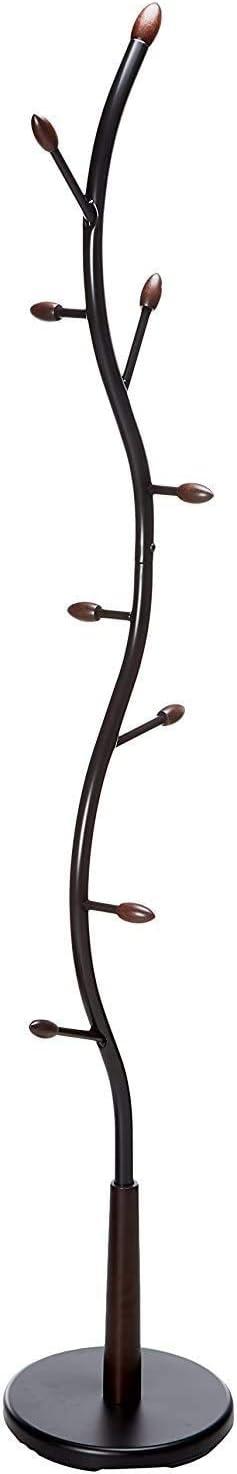 Black Metal and Walnut Wood Hall Tree Coat Rack Stand