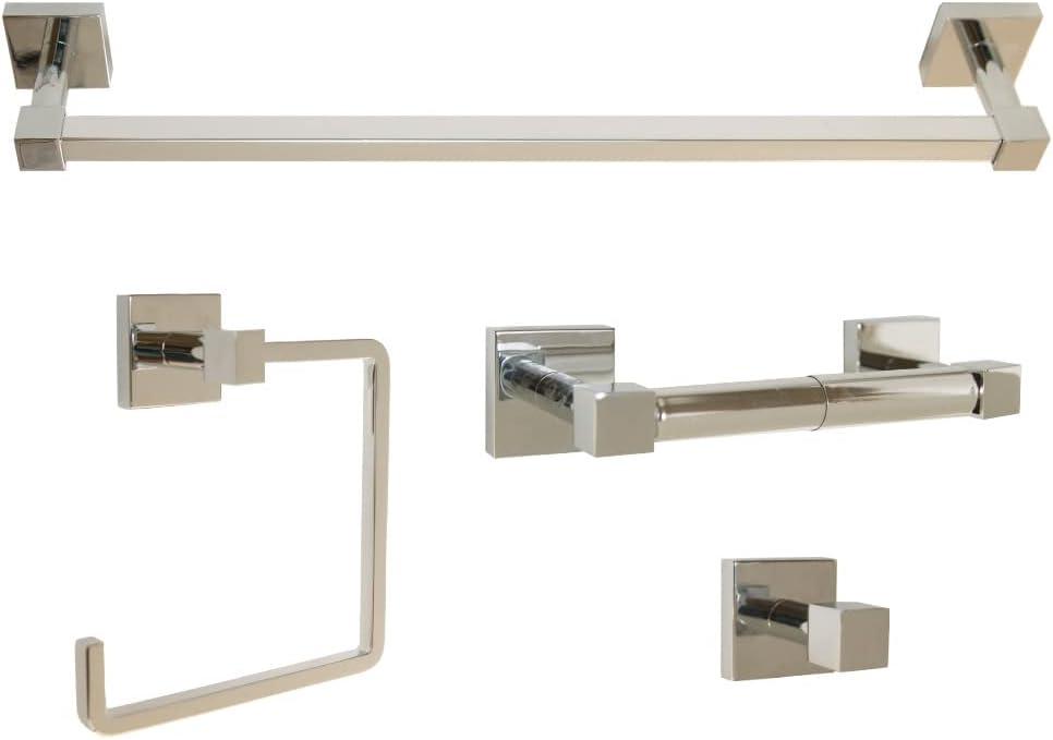 Polished Chrome 4-Piece Bathroom Accessory Kit with Towel Bar