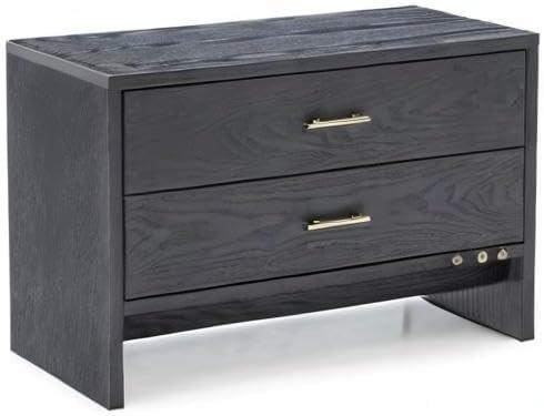 Gray Ash Veneer Nightstand with Brass Accents and 2 Drawers