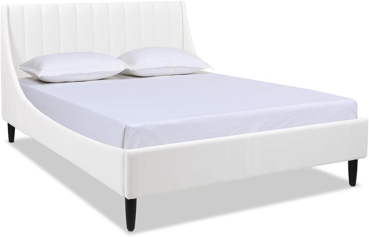 Jennifer Taylor Aspen Modern Fabric Tufted Platform Bed, Queen, Cloud White