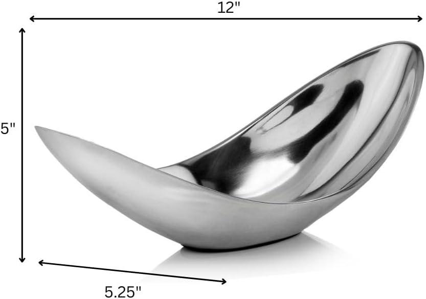 Sesgo Twisted Bowl, Silver, Aluminum, Modern Home Decor Accent, Serving Bowl for Fruit, Nuts, Popcorn and Chips, Decoration Centerpiece for Coffee Table or Change Dish and Key Holder, 13" x 5" x 5.5"