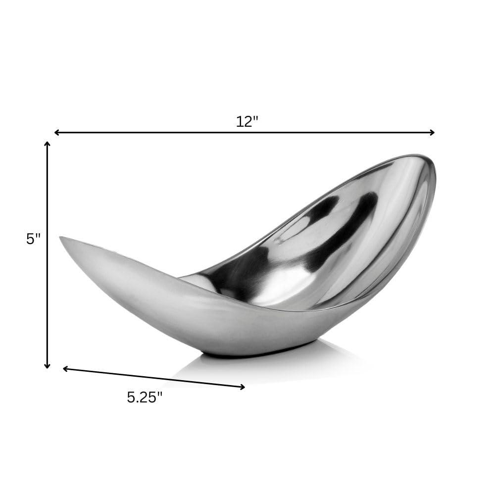 Sesgo Twisted Bowl, Silver, Aluminum, Modern Home Decor Accent, Serving Bowl for Fruit, Nuts, Popcorn and Chips, Decoration Centerpiece for Coffee Table or Change Dish and Key Holder, 13" x 5" x 5.5"