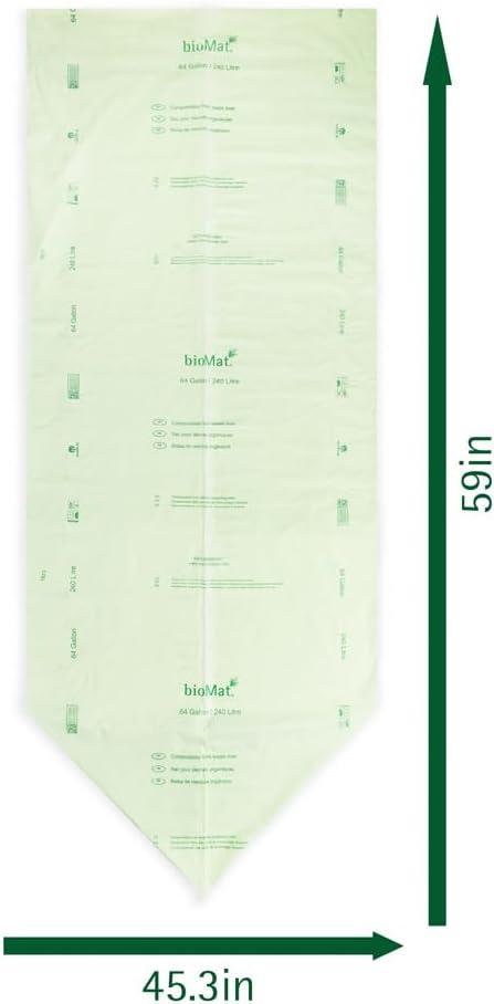bioMat 64 Gallon Compostable Trash Bags, 30 Count, Large Compost Bags for Compost Bin, BPI Certified ASTM D6400, Tear Resistant, Keep Bin Clean