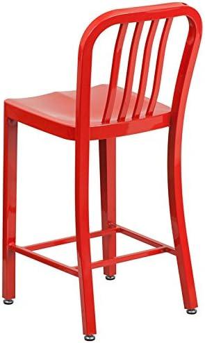 Flash Furniture Commercial Grade 2 Pack 24" High Red Metal Indoor-Outdoor Counter Height Stool with Vertical Slat Back