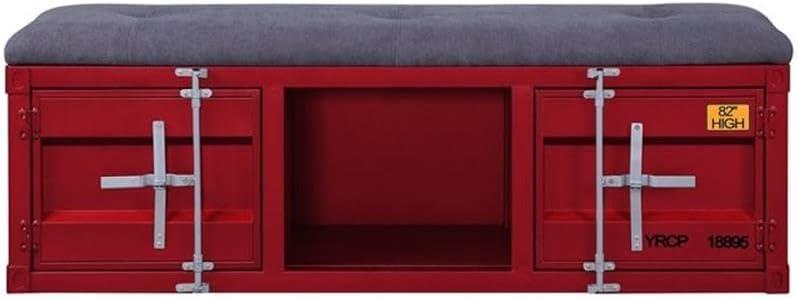 Acme Cargo Bench (Storage), Gray Fabric & Red (1Pc/1Ctn)