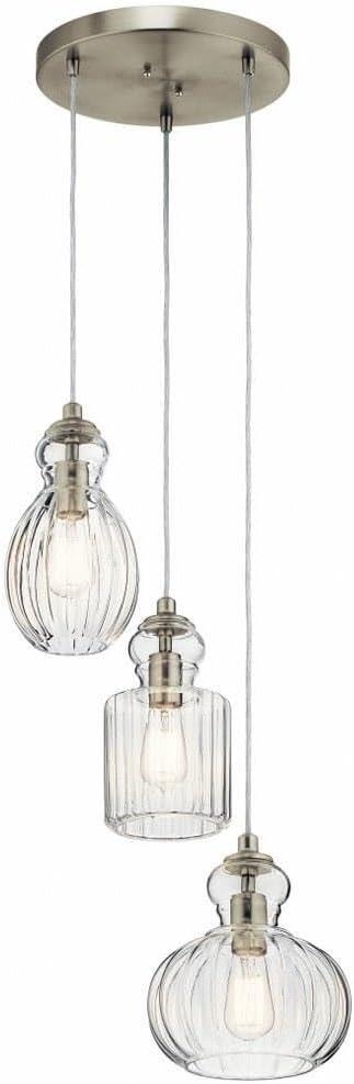 Riviera 18" Brushed Nickel Multi-Light Pendant with Clear Glass Shades