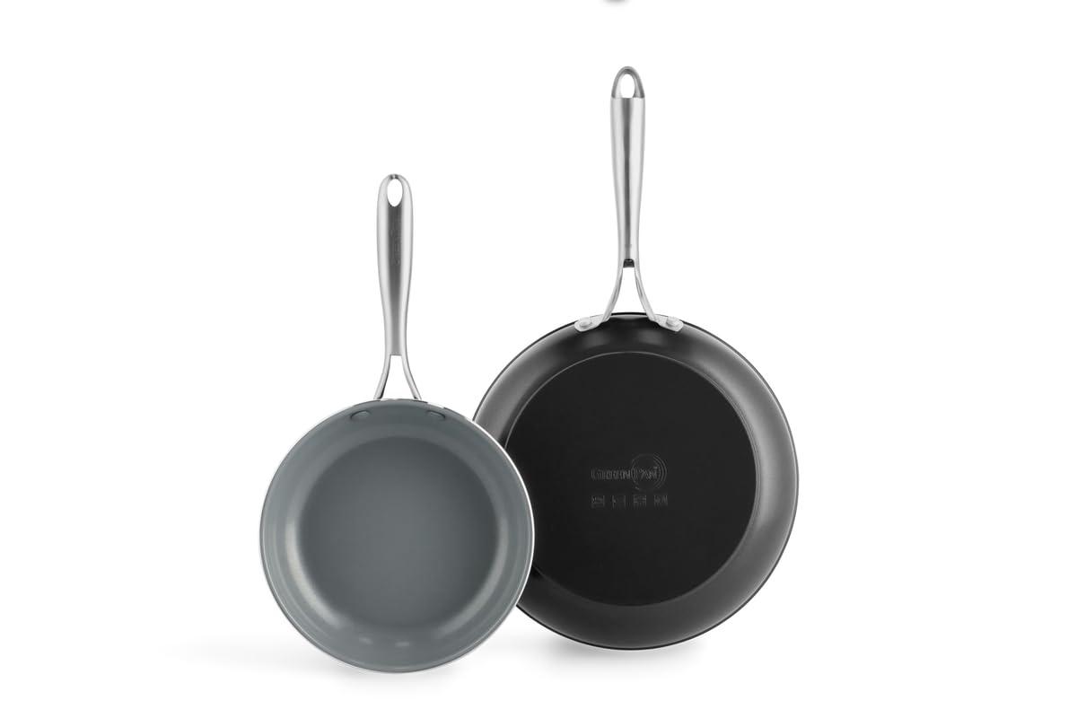 GreenPan Swift Healthy Ceramic Nonstick, 8" and 10" Frying Pan Skillet Set, Stainless Steel Handles, , Dishwasher Safe, Oven Safe, Black