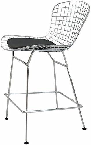Harry Bertoia Counter Stool Chromed Steel Wire Frame Counter Height Stool, Black - Set of 2