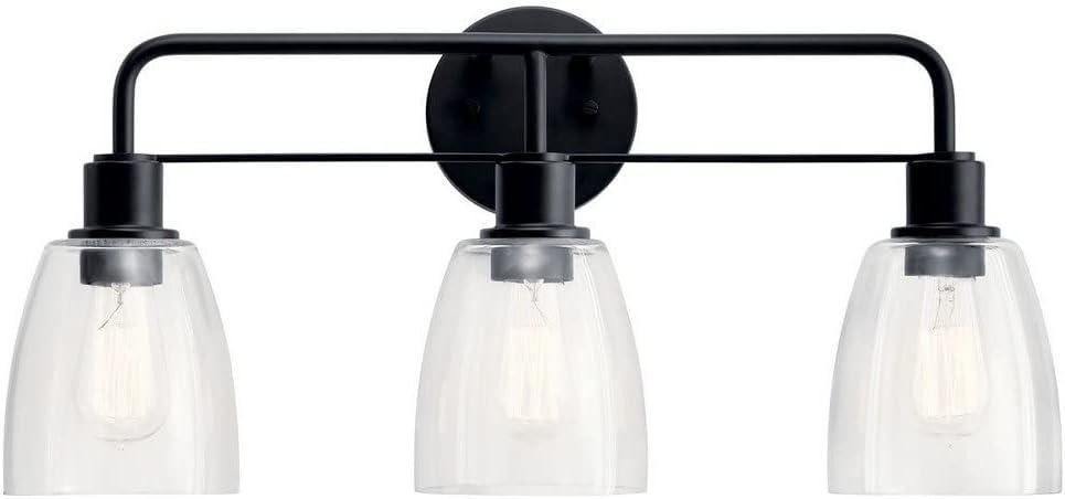 Black 3-Light Vanity Fixture with Clear Glass Shades