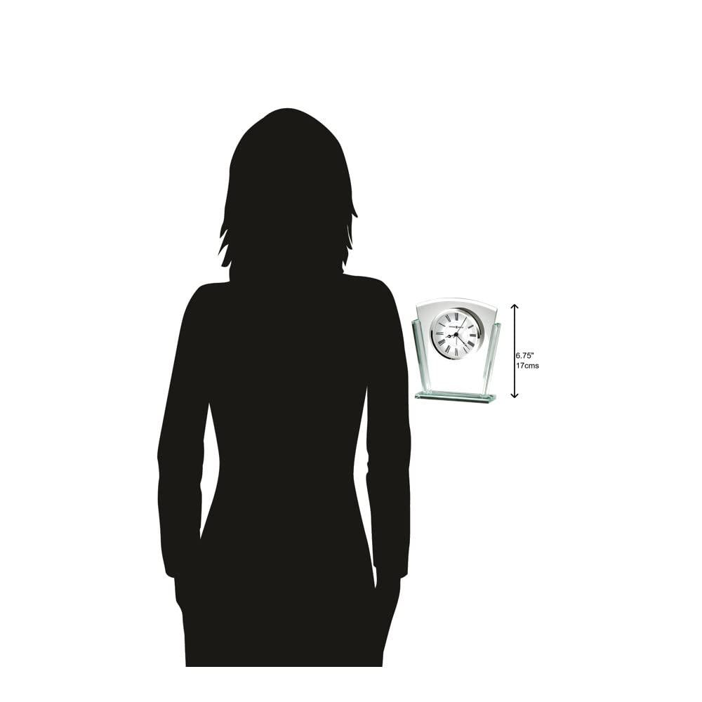 Howard Miller® Granby Modern & Contemporary Roman Numeral Glass Quartz Movement / Crystal Tabletop Clock with Alarm in Polished Silver/White/Black