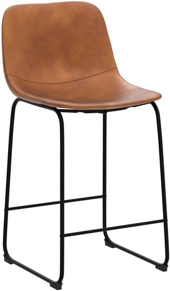 WM 26 inch Counter Height Bar Stools Set of 4, Modern Faux Leather High Barstools with Back and Metal Leg, Bar Chairs for Indoor & Outdoor, Brown