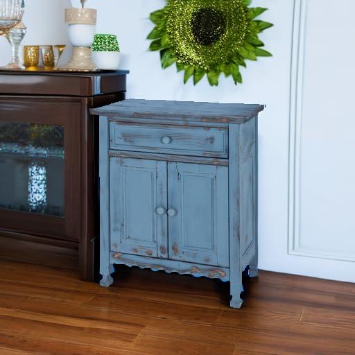 Alaterre Furniture Country Cottage Rustic Accent Cabinet, Sideboard Buffet Cabinet with Storage Drawer and Two Doors, Blue Antique Finish