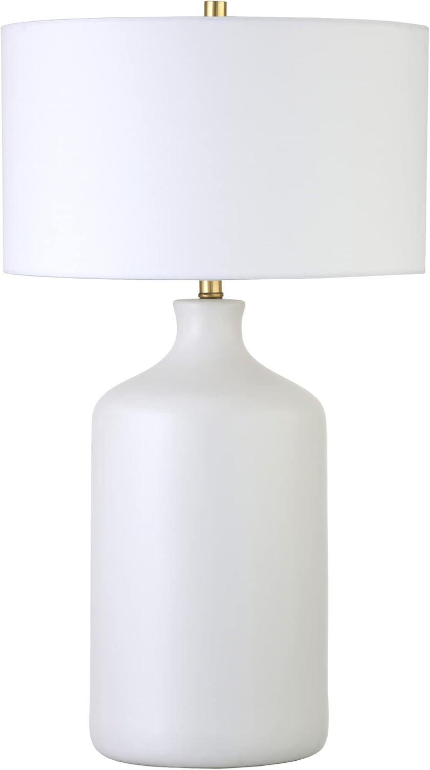 Evelyn&Zoe Sloane 29" Transitional Ceramic Table Lamp with White Drum Fabric Shade