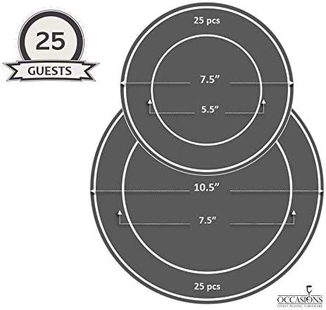 " OCCASIONS " 50 Plates Pack (25 Guests)-Heavyweight Wedding Party Disposable Plastic Plate Set -25 x 10.5'' Dinner + 25 x 7.5'' Salad/Dessert plates (Plain Ivory)