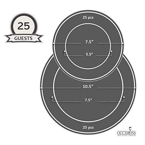 " OCCASIONS " 50 Plates Pack (25 Guests)-Heavyweight Wedding Party Disposable Plastic Plate Set -25 x 10.5'' Dinner + 25 x 7.5'' Salad/Dessert plates (Plain Ivory)