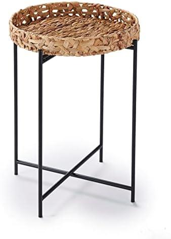 The Lakeside Collection Seagrass Side Table - Round Tray Couch Accent Table for Wicker Coastal Vibe