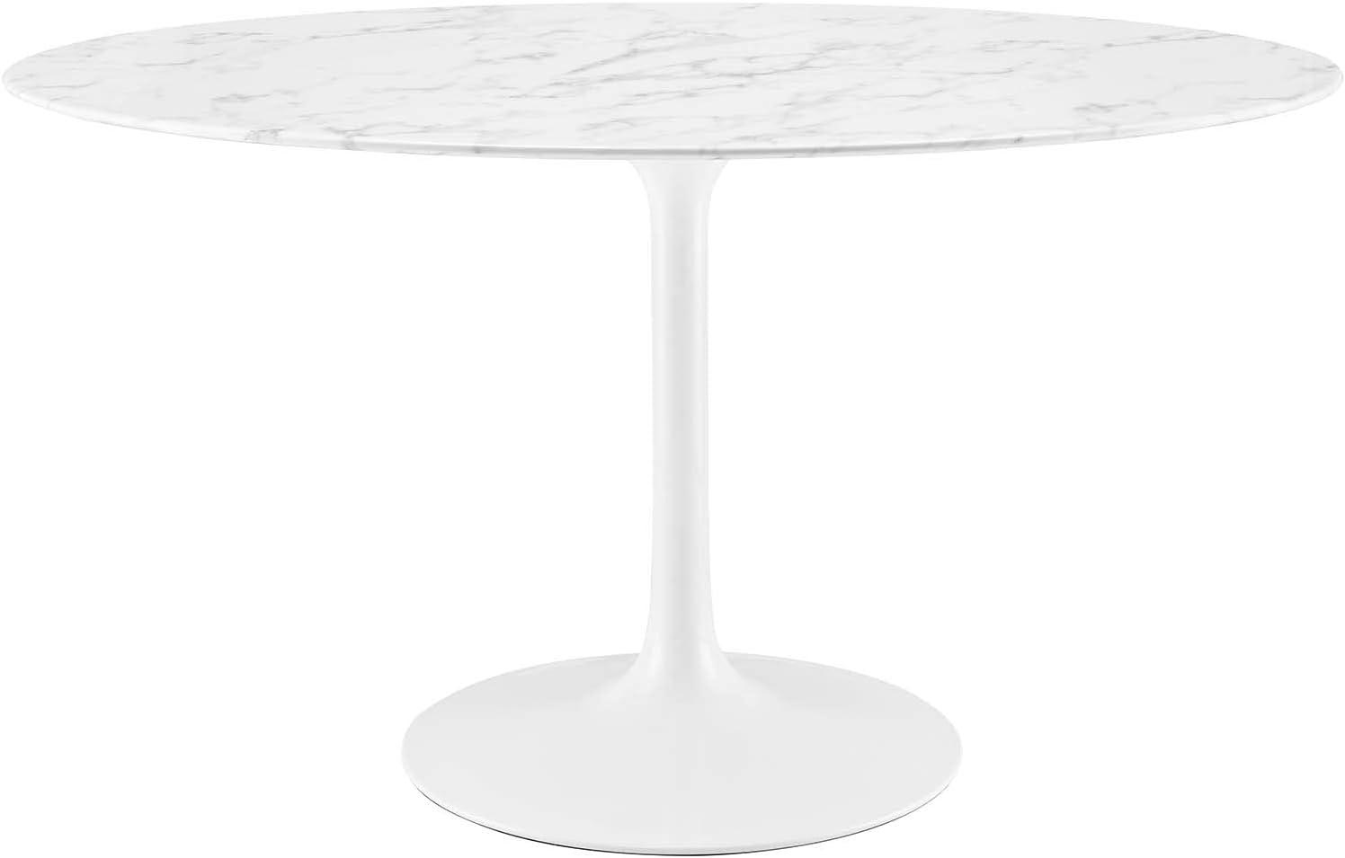 Mid-Century Modern 54" Round Marble & Wood Dining Table