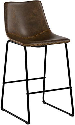 Roundhill Furniture Lotusville Vintage PU Leather Bar Stools, Antique Gray, Set of 2