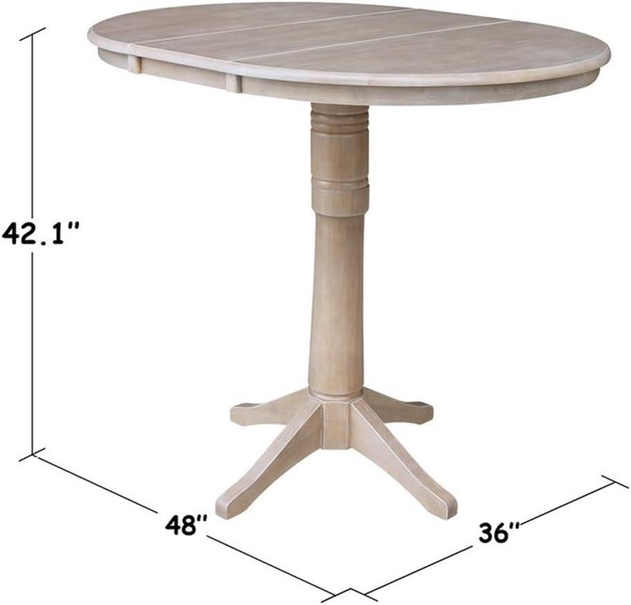 36" Round Bar Height Table with 12" Leaf - Washed Gray Taupe