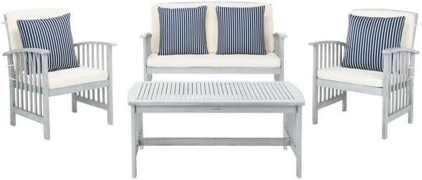 Rocklin 4 Piece Patio Outdoor Conversation Set - Natural/Black Cushion - Safavieh