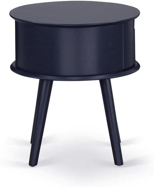 East West Furniture Gordon 19" Round Wood Nightstand with Drawer in Navy Blue