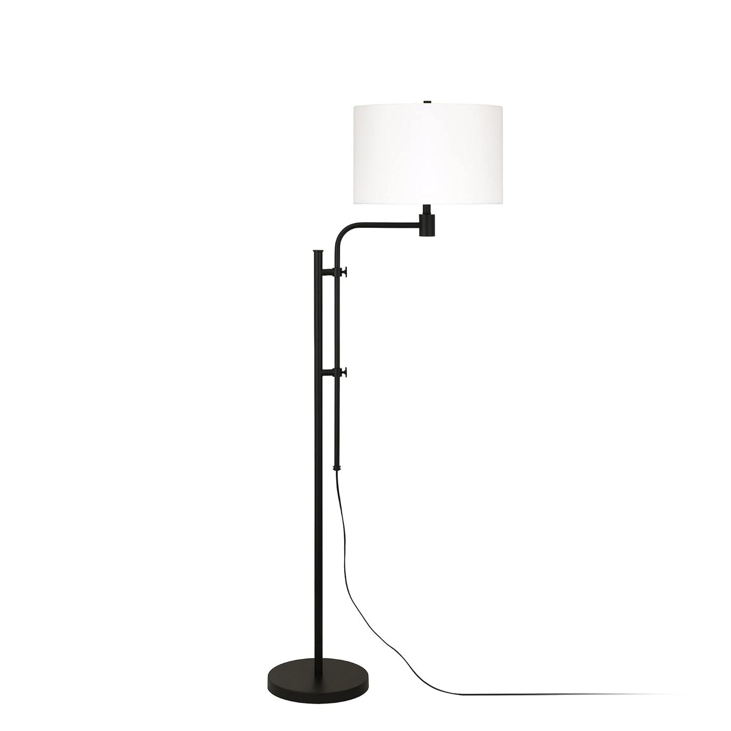 Evelyn&Zoe Polly Height-Adjustable Floor Lamp with Fabric Shade, Brushed Nickel/White