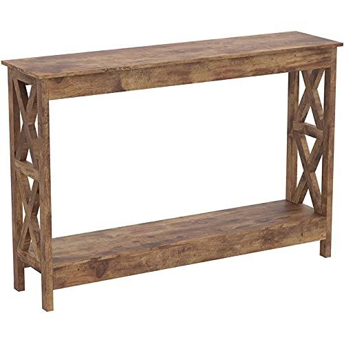 Contemporary Reclaimed Wood and Metal 47'' Console Table with Storage Shelf