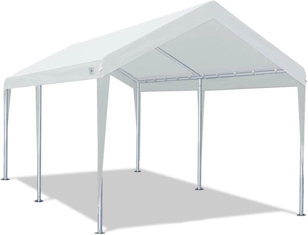 10' x 20' Heavy Duty Carport Car Canopy Garage Shelter Party Tent, Adjustable Height from 6.5ft to 8.0ft, White