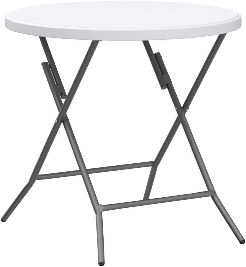 VINGLI 32" Round Folding Commercial Banquet Table, Portable Plastic Coffee Card Dining Table for Kitchen or Outdoor Party Wedding Event,White Granite