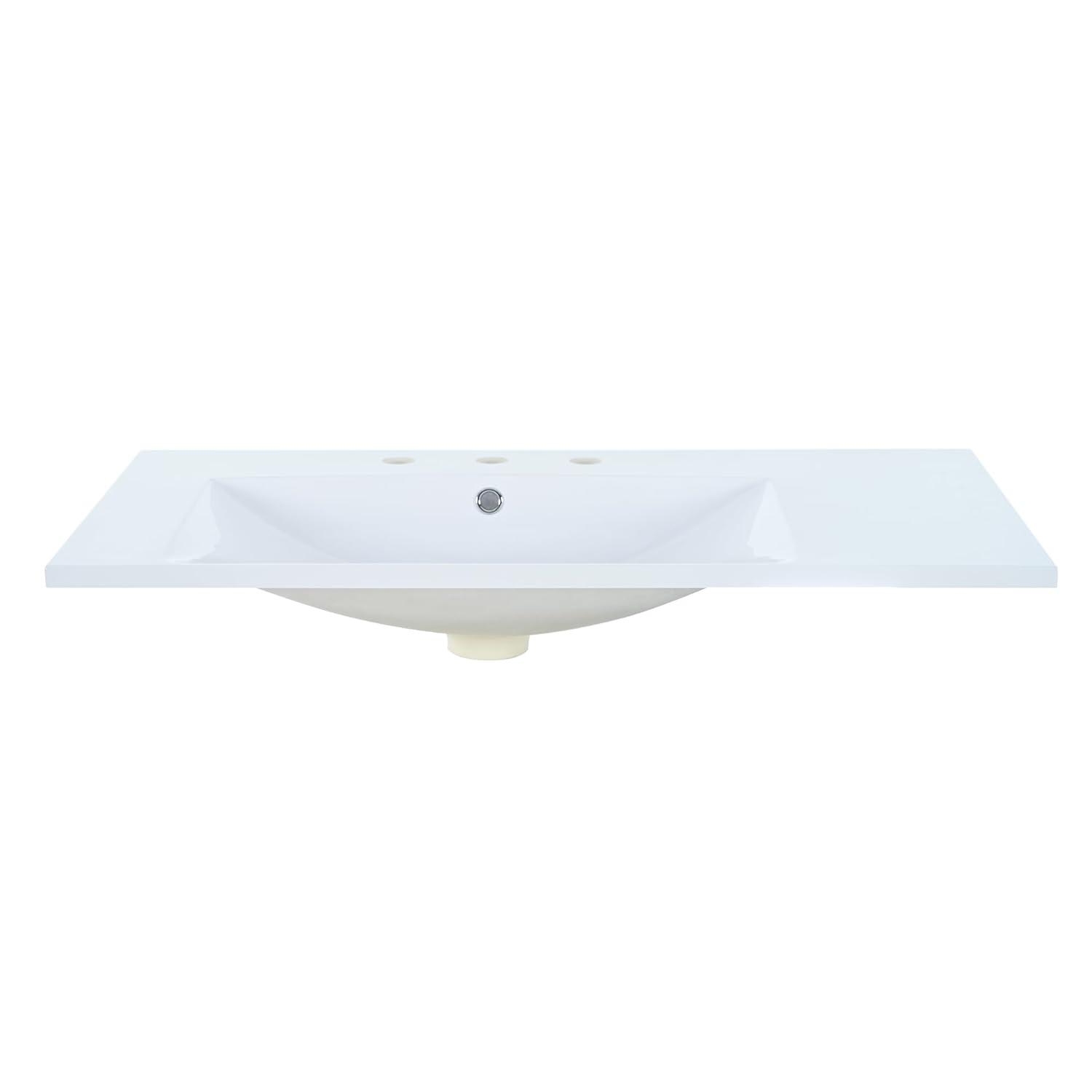 Miekor Furniture 36" Single Bathroom Basin Sink, Left Offset Sink Vanity Top Only, 3-Faucet Holes, Resin 69AAK