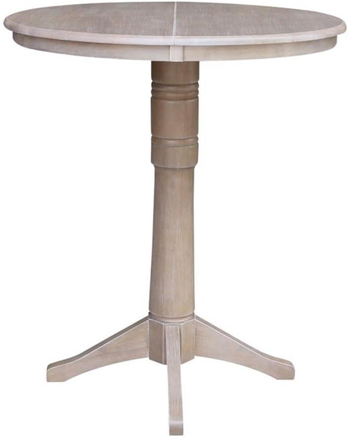 36" Round Bar Height Table with 12" Leaf - Washed Gray Taupe