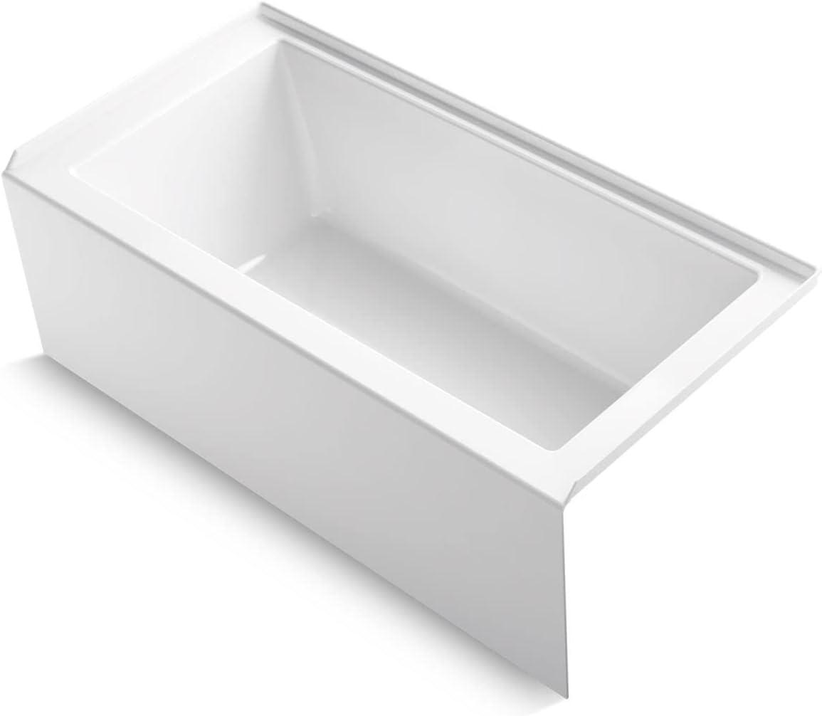 White Acrylic 60" Rectangular Alcove Soaking Bathtub with Slotted Overflow