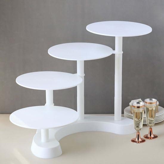 4-Tier Half Moon White Plastic Cake Dessert Stand, 4-Shelf Cupcake Display - 17" Tall