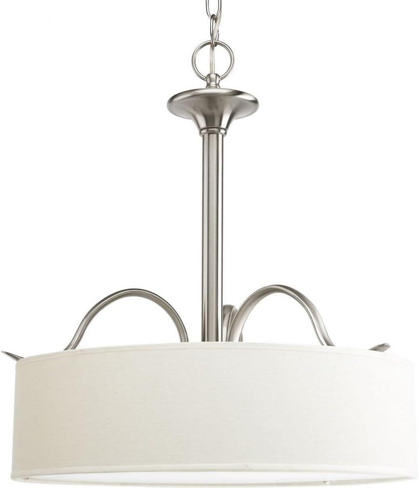 Progress Lighting Inspire 3-Light Inverted Pendant, Brushed Nickel, Off-White Linen Shade