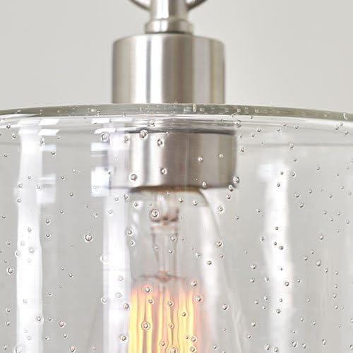 Kira Home Avalon 17" Modern Pendant Light + Seeded Glass Shade, Adjustable Height, Brushed Nickel Finish