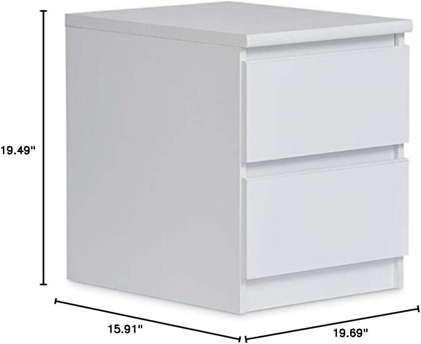 White Woodgrain 2-Drawer Nightstand with Metal Slides
