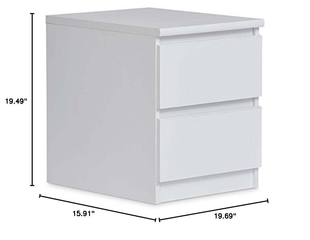 White Woodgrain 2-Drawer Nightstand with Metal Slides