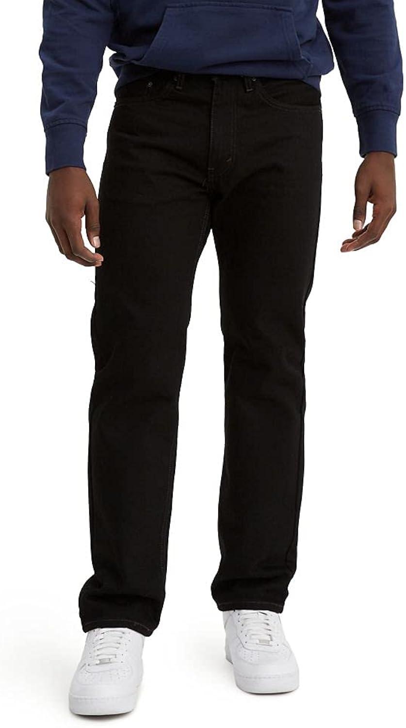 Men's Black Cotton Denim Mid Rise Straight Leg Jeans