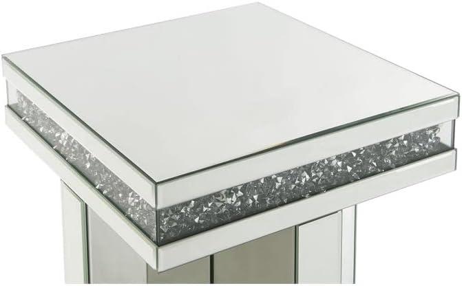 Noralie 16" Cross Bead Mirrored Accent Table Faux Diamonds - Acme Furniture: Durable Acrylic, No Assembly Required